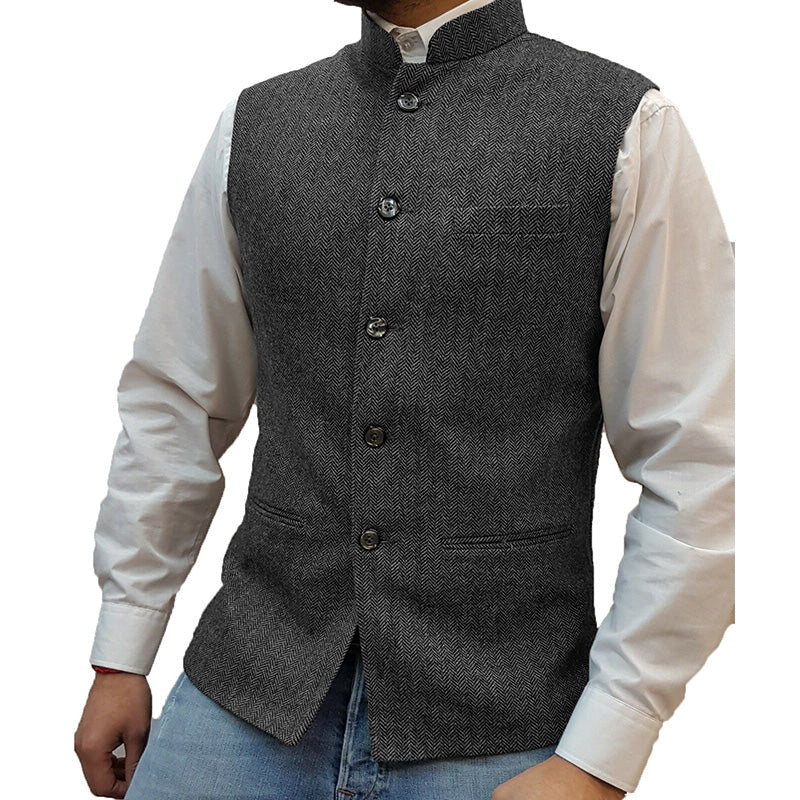 Men's Herringbone Mandarin Collar Vest