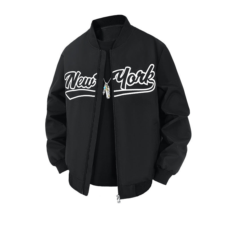 Letter Graphic Stand Collar Bomber Jacket