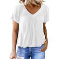 Casual V-neck pleated short-sleeve top