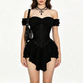 Off-shoulder ruffled waist-cinching dress