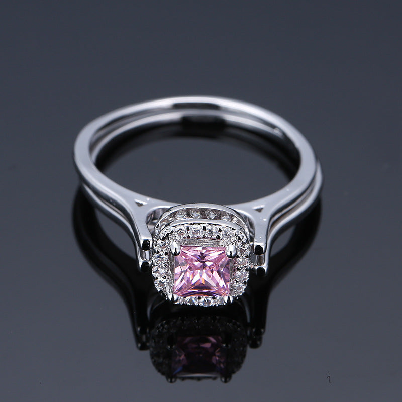 Double-ring square main stone ring
