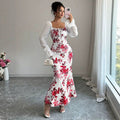 Ruched floral fishtail dress
