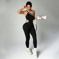 Asymmetric one-shoulder cut-out sports bodysuit