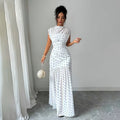 Polka-dot pleated waist-cinching dress