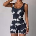 U-Neck Open-Back Tie-Dye Slim-Fit Sports Bodysuit