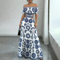 Off-the-shoulder cut-out printed dress