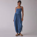 Square-neck back-tie loose harem jumpsuit