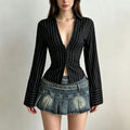 Striped slim-fit long-sleeved collared shirt