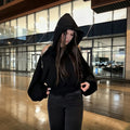 Open-back cutout mesh casual hoodie