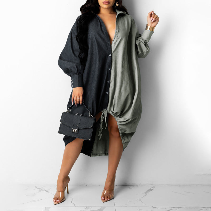 Color-blocked patchwork irregular hem dress