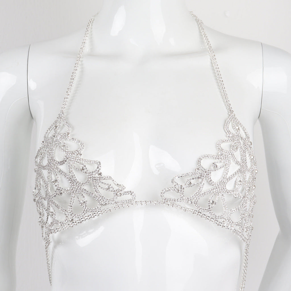 Rhinestone Heart Bra & Panty Body Chain Set