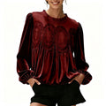 Retro pleated long-sleeved casual top
