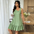 Asymmetric-neck sleeveless ruffle dress