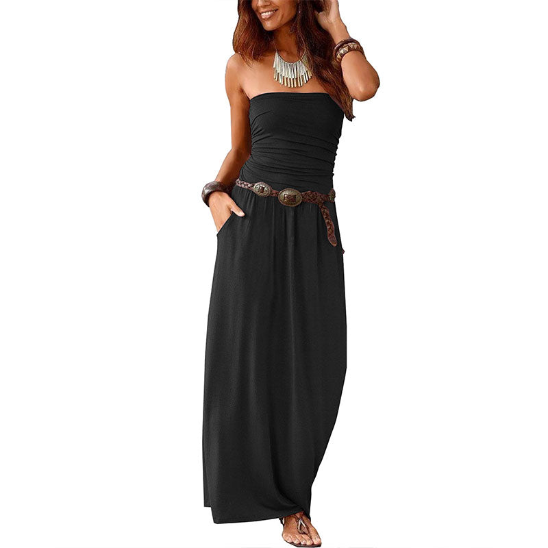Pleated off-shoulder sleeveless dress
