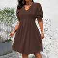 U-neck puff sleeve plus size dress