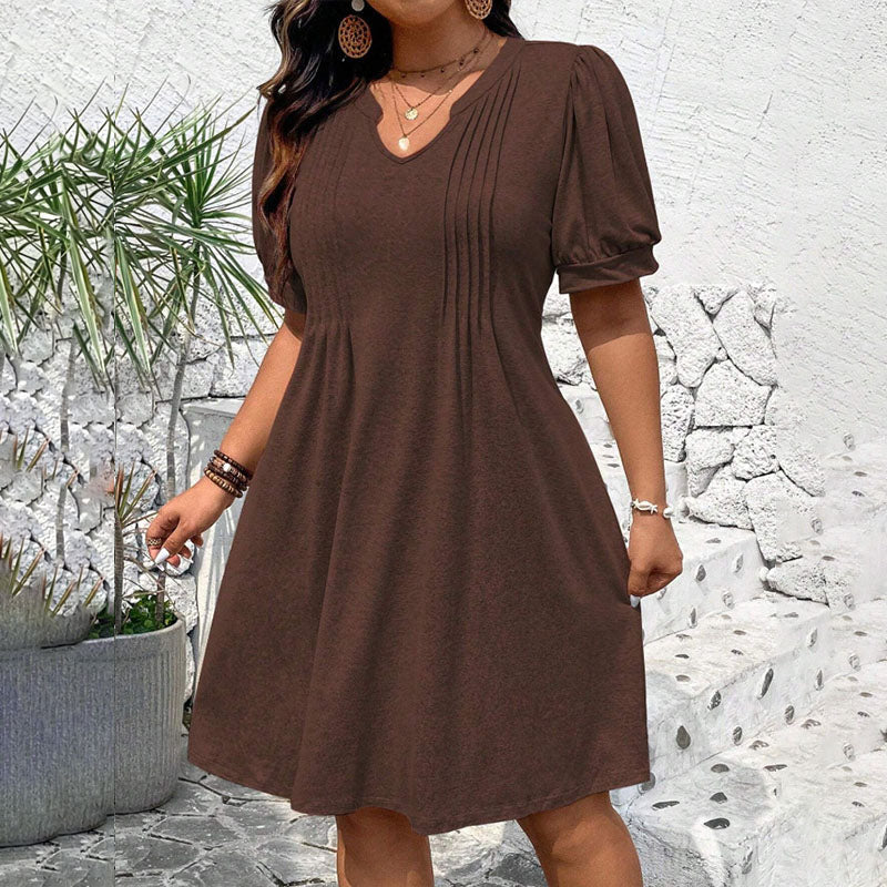 U-neck puff sleeve plus size dress