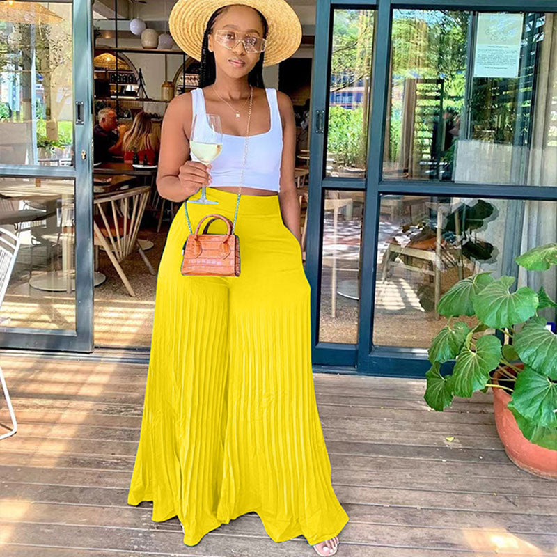 Casual pleated wide-leg pants