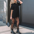 Loose-fitting T-shirt style maxi dress with lace paneling