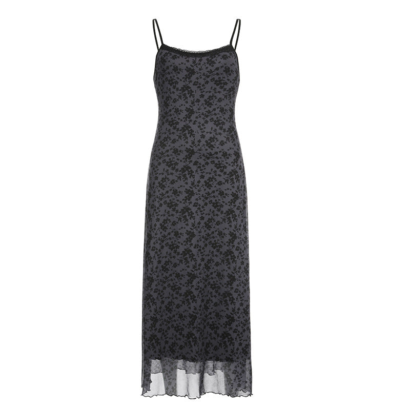 Vintage floral lace-trimmed slip dress