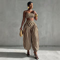 Striped strapless top and harem pants two-piece set