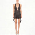 Deep-V Backless Textured Dress