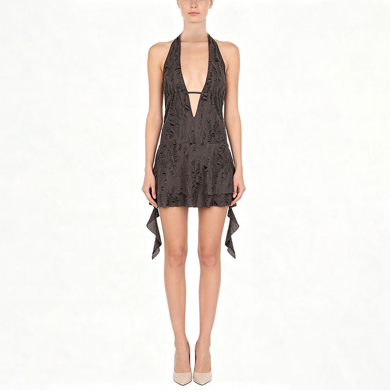 Deep-V Backless Textured Dress
