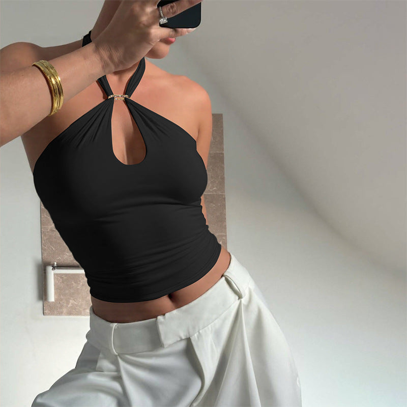 Lace-up cut-out fitted cropped top