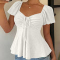 V-neck cut-out embroidered peplum top