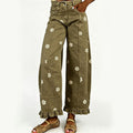 Ruffled floral wide-leg jeans
