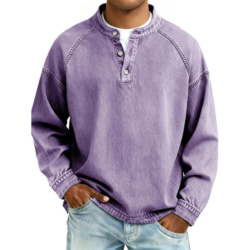 Men’s vintage-style long-sleeve Henley shirt – Qalyro