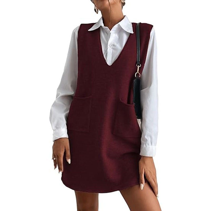 Loose V-neck pinafore dress