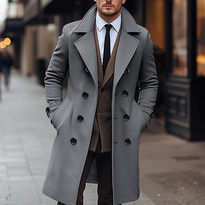 Solid Color Mid-Length Double-Breasted Coat