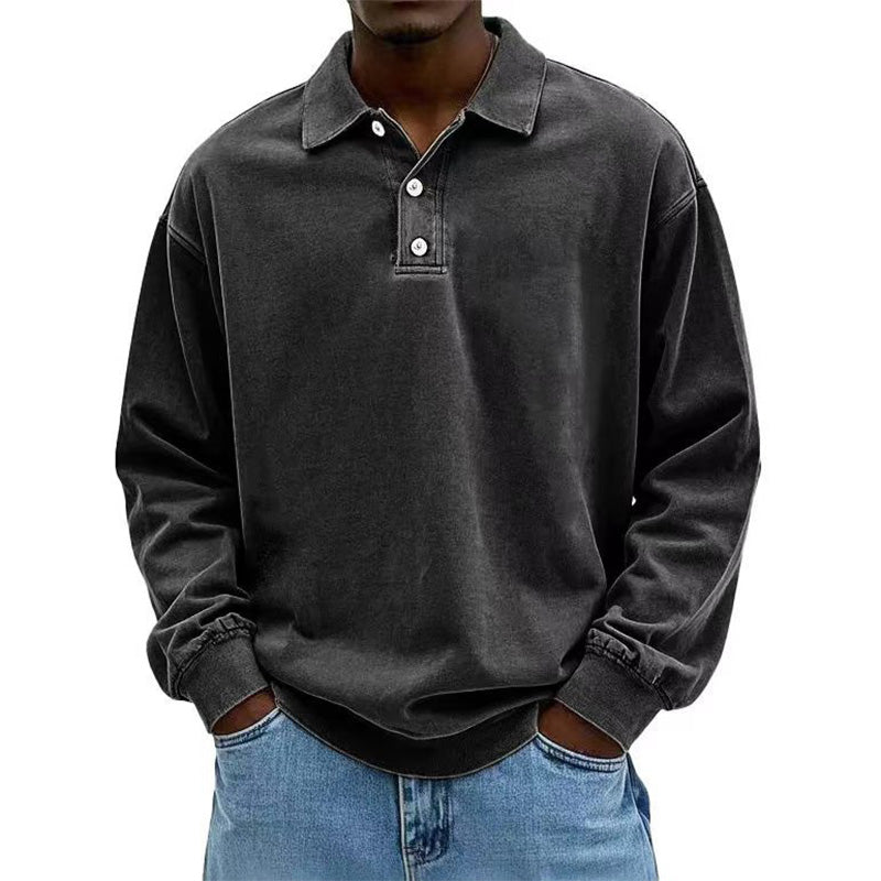 Men’s Washed Long-Sleeve Polo Shirt
