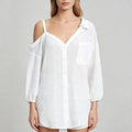 Asymmetric one-shoulder camisole-style collared shirt