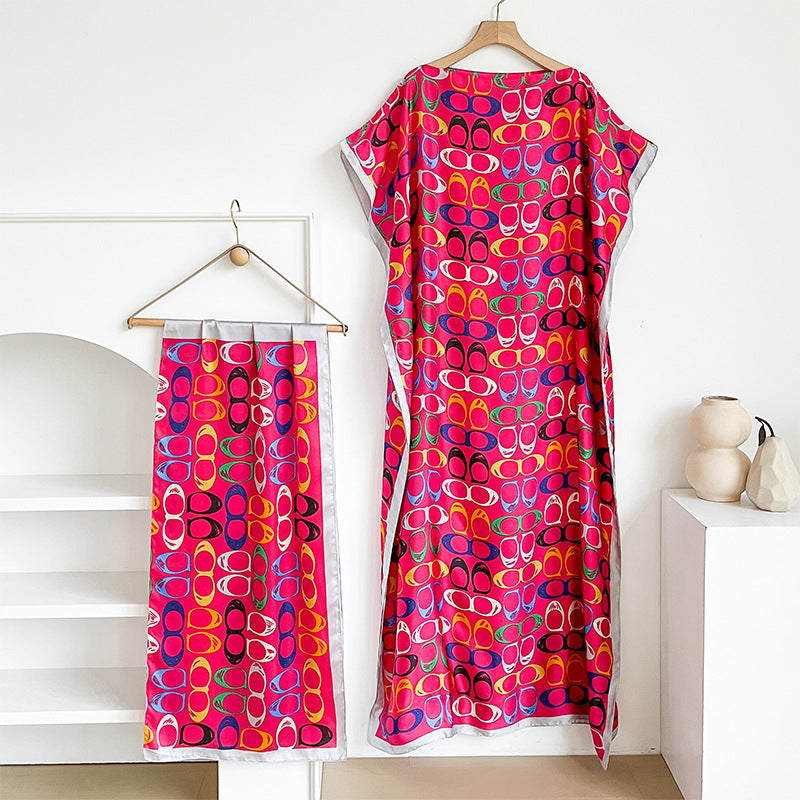 Geometric print beach shawl and dress