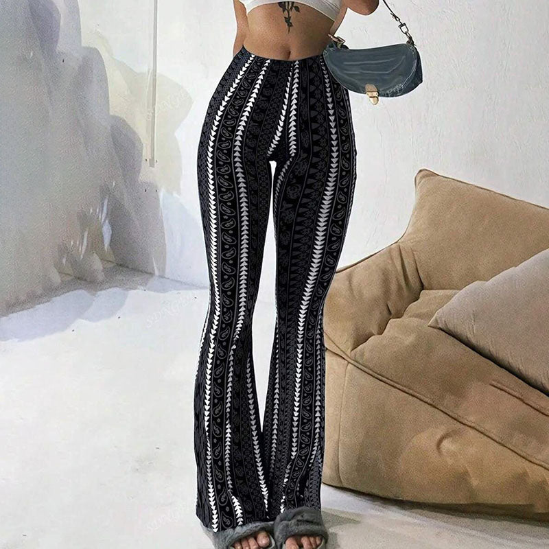 Retro Bohemian Print High-Waisted Flared Pants