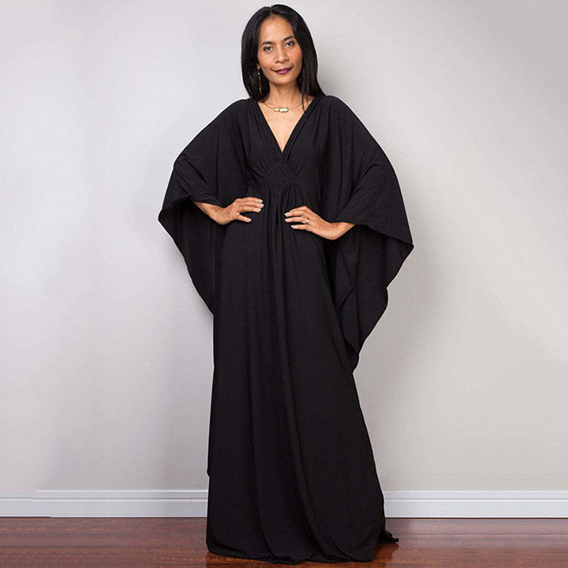Deep V-neck batwing sleeve dress cover-up