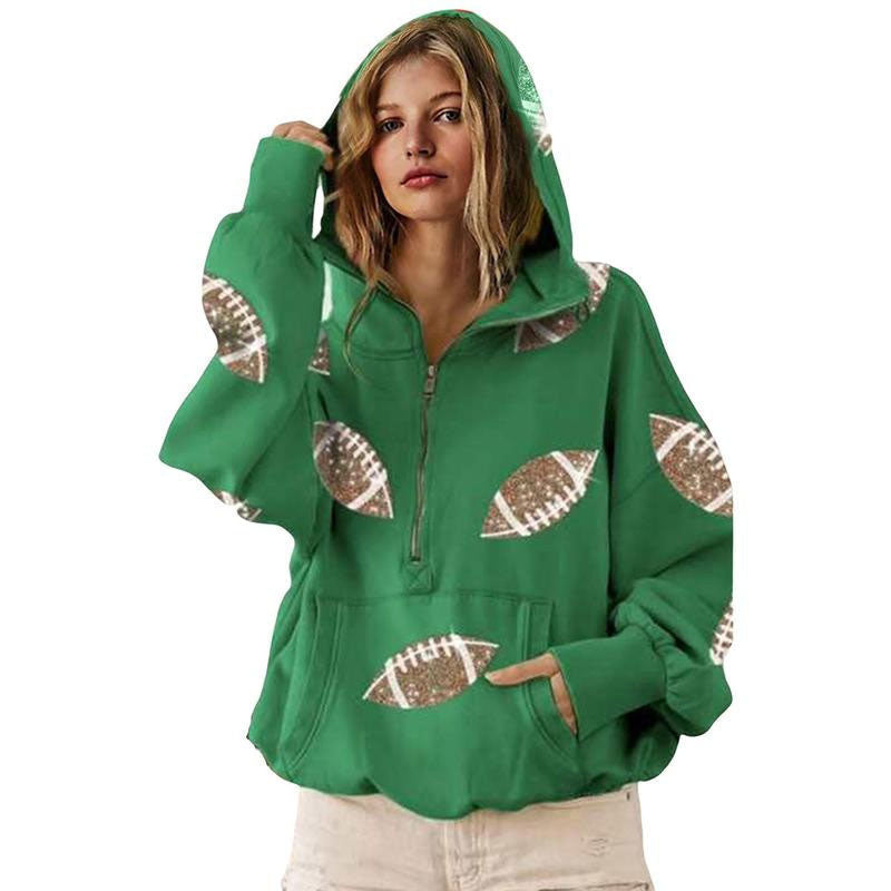 Printed half-zip loose hoodie