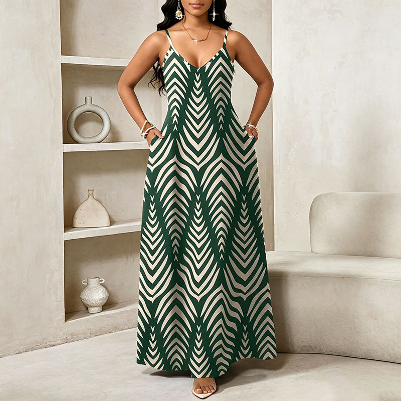 Loose-fitting printed camisole maxi dress