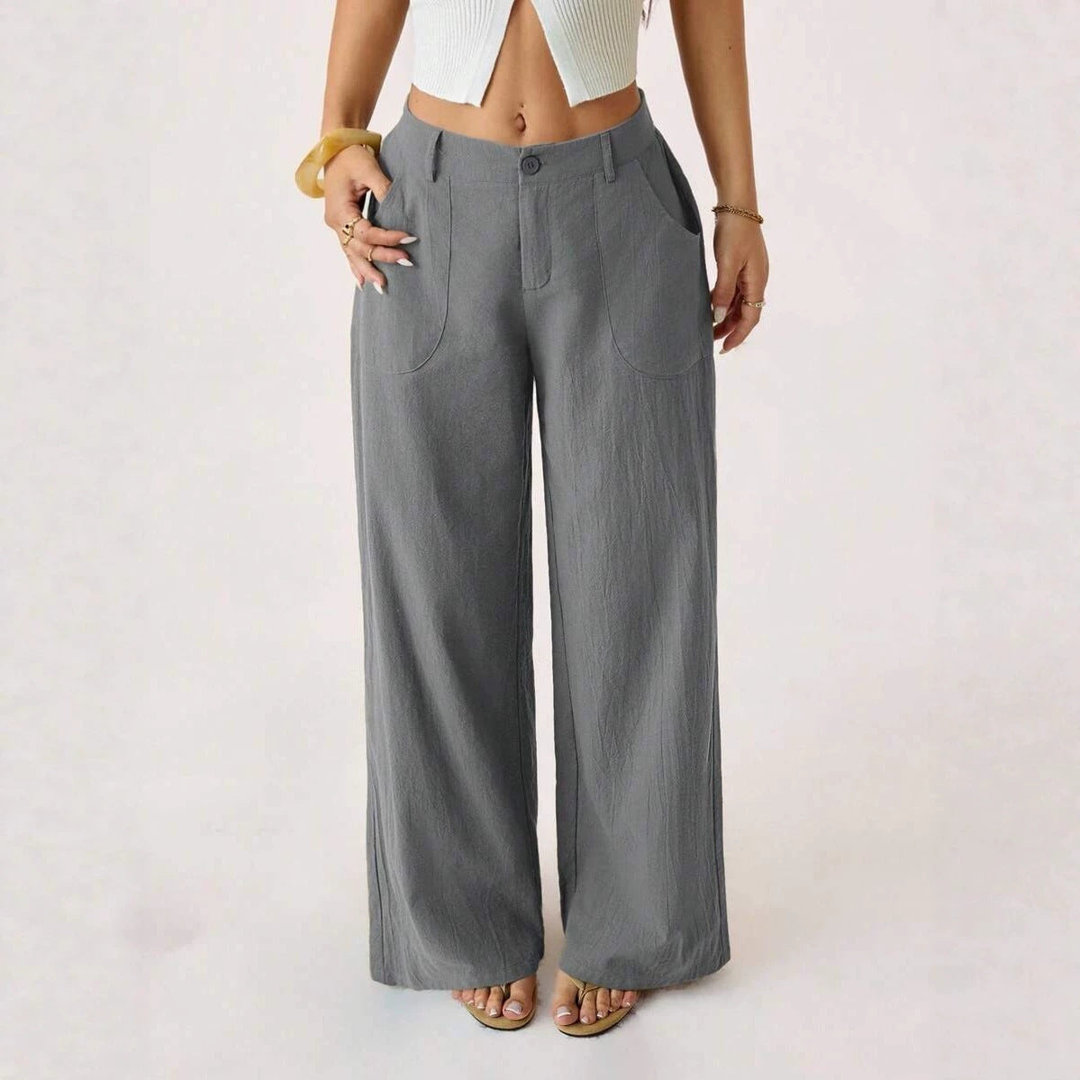 Casual, loose-fitting, mid-rise, straight-leg wide-leg trousers