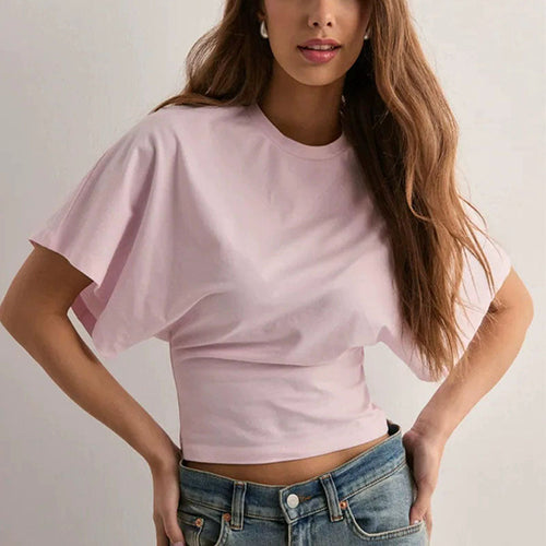 Casual Crew-Neck Batwing-Sleeve Fitted T-Shirt