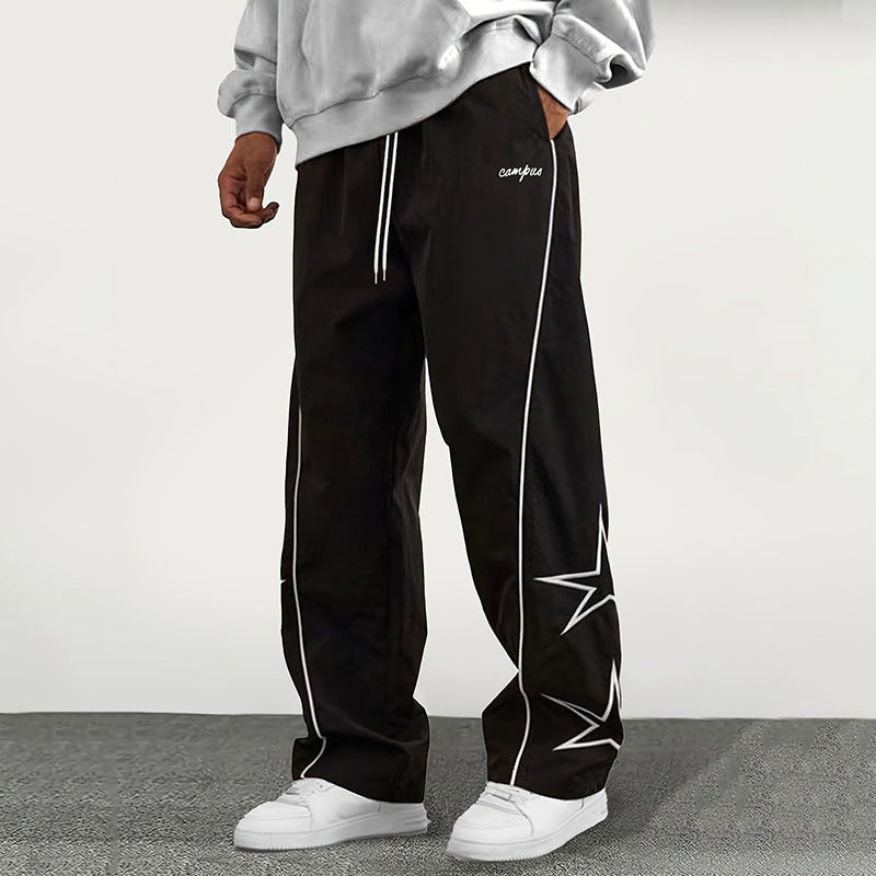 Drawstring casual street style straight leg pants