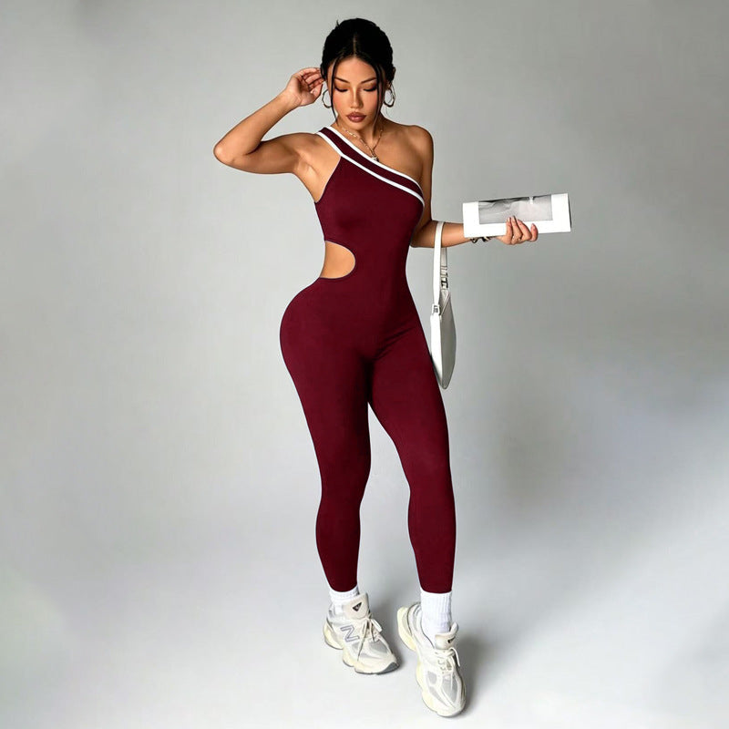 Asymmetric one-shoulder cut-out sports bodysuit