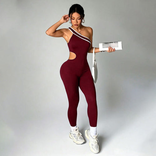Asymmetric one-shoulder cut-out sports bodysuit