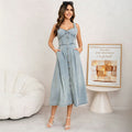 Button-front A-line denim dress