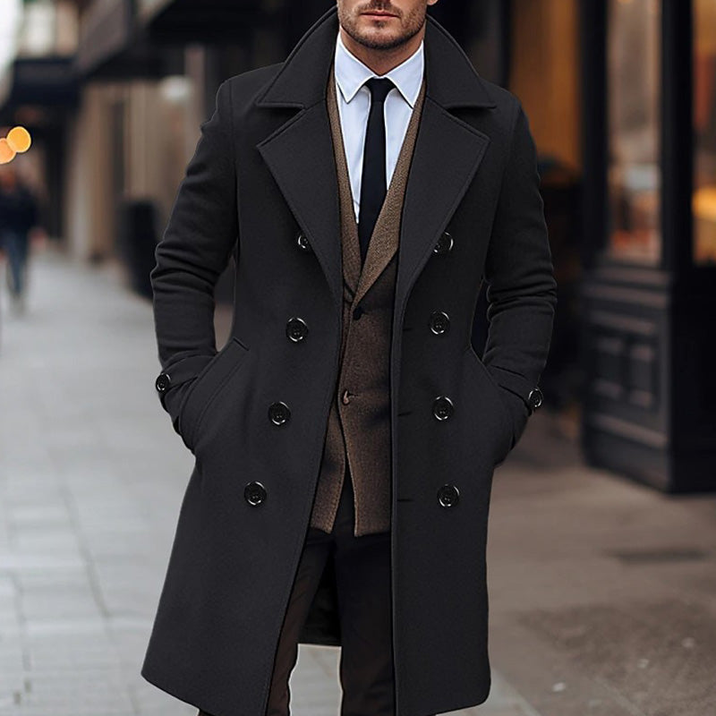 Solid Color Mid-Length Double-Breasted Coat