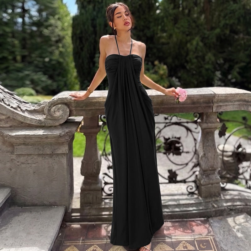 Draped, form-fitting halter maxi dress
