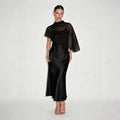 High-neck asymmetrical shawl and camisole dress set