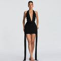 Draped Deep-V Halter Dress