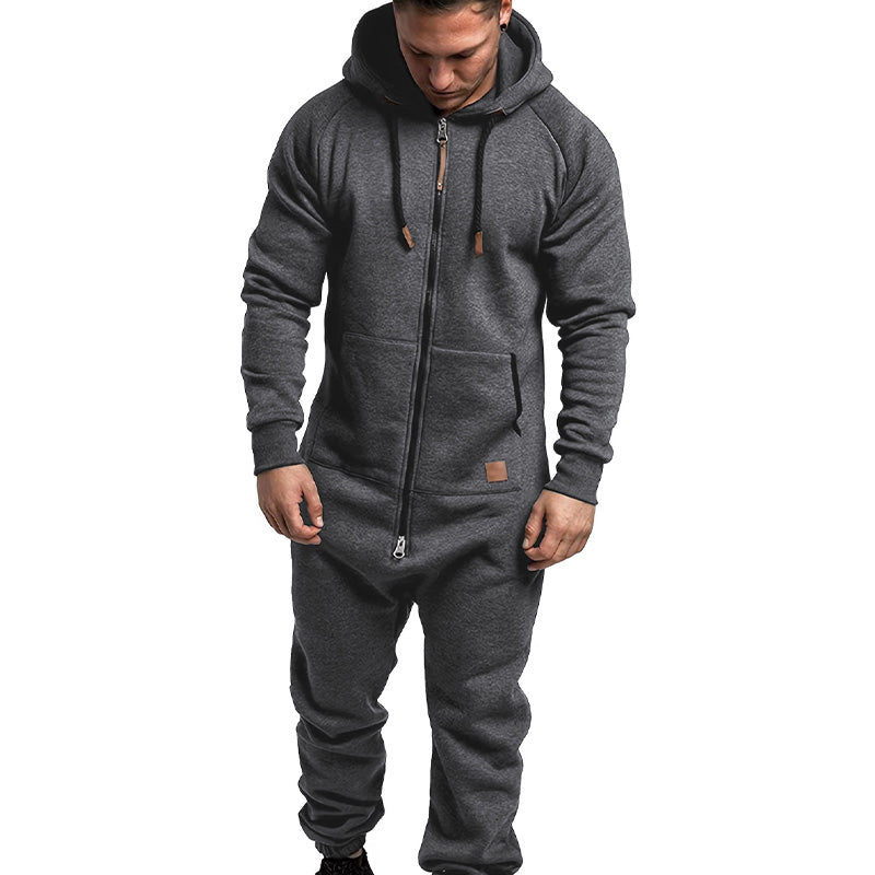 Men's hooded fleece jumpsuit